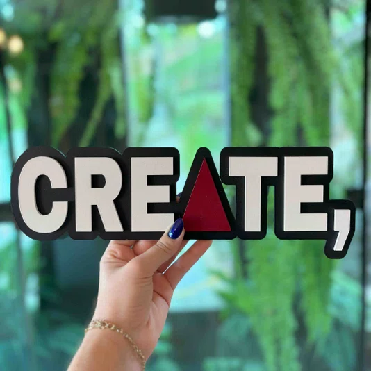 Quadro De Parede 3D Bauhaus Frase Create, Inspire, And Transform em MDF 3mm