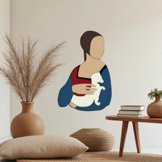 Quadro  De Parede 3D Dama Com Arminho De Leonardo Da Vinci em MDF 3mm
