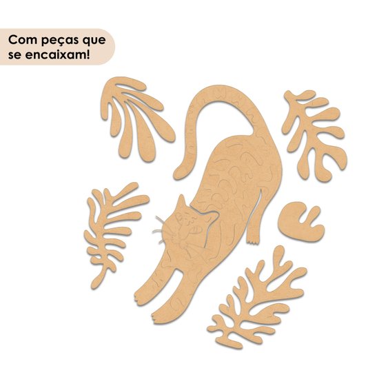 Quadro Para Colorir De Parede 3D Gato Estilo Matisse Em Mdf Cru