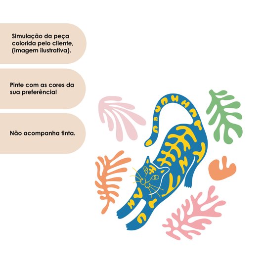 Quadro Para Colorir De Parede 3D Gato Estilo Matisse Em Mdf Cru