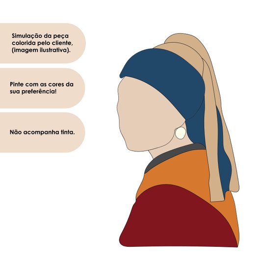 Quadro Para Colorir De Parede 3D Moça Com Brinco De Pérola De Johannes Vermeer  Em Mdf Cru