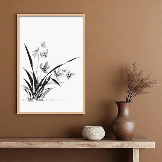 Quadro Decorativa Ran Arte de Flor Ornamental Orquídea no Estilo Sumiê