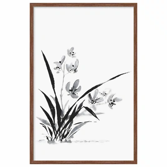 Quadro Decorativa Ran Arte de Flor Ornamental Orquídea no Estilo Sumiê
