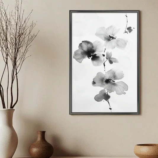 Quadro Decorativa Ran Pintura de Flor Ornamental Orquídea no Estilo Sumiê