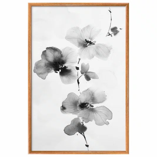 Quadro Decorativa Ran Pintura de Flor Ornamental Orquídea no Estilo Sumiê