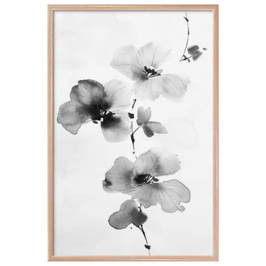 Quadro Decorativa Ran Pintura de Flor Ornamental Orquídea no Estilo Sumiê