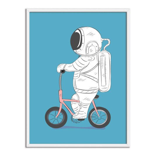 Quadro Decorativo Astronauta Andando De Bicicleta Rosa