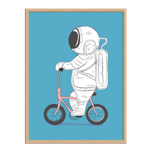 Quadro Decorativo Astronauta Andando De Bicicleta Rosa
