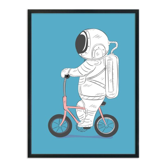 Quadro Decorativo Astronauta Andando De Bicicleta Rosa