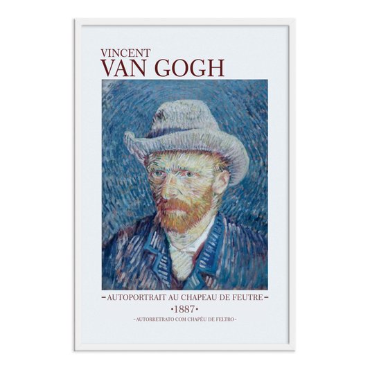 Quadro Decorativo Autorretrato com Chapéu de Palha de Vincent Van Gogh