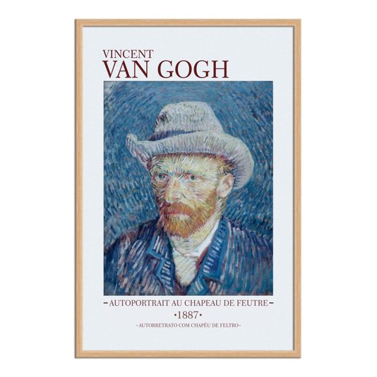 Quadro Decorativo Autorretrato com Chapéu de Palha de Vincent Van Gogh