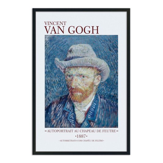 Quadro Decorativo Autorretrato com Chapéu de Palha de Vincent Van Gogh