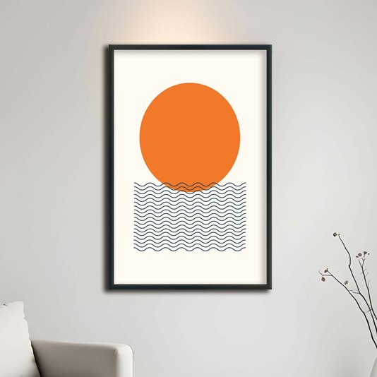 Quadro Decorativo Bauhaus Círculo Laranja E Ondas