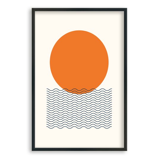 Quadro Decorativo Bauhaus Círculo Laranja E Ondas