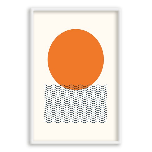 Quadro Decorativo Bauhaus Círculo Laranja E Ondas