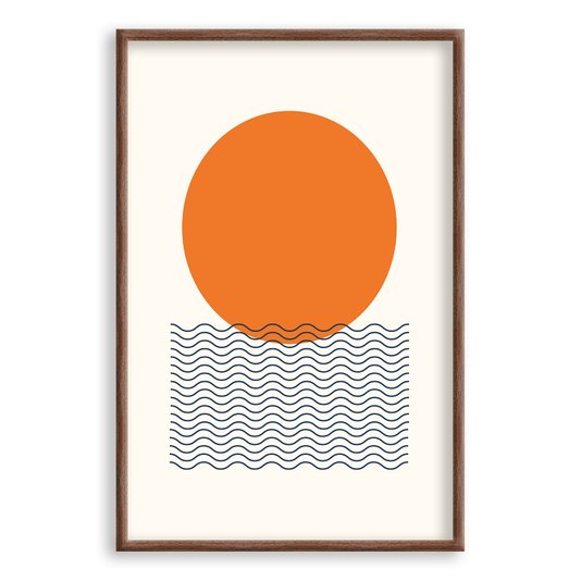 Quadro Decorativo Bauhaus Círculo Laranja E Ondas