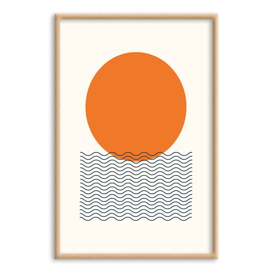 Quadro Decorativo Bauhaus Círculo Laranja E Ondas