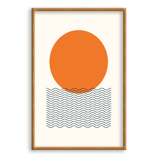 Quadro Decorativo Bauhaus Círculo Laranja E Ondas