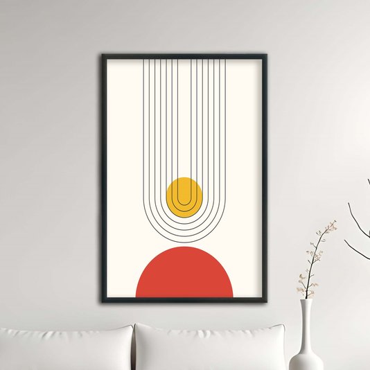 Quadro Decorativo Bauhaus Curvas E Círculo Vermelho