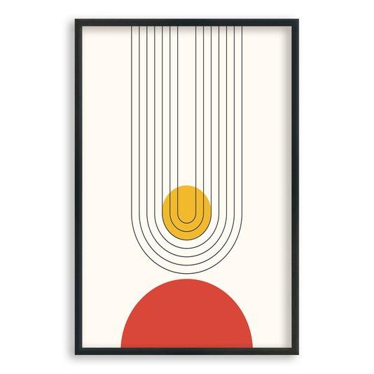 Quadro Decorativo Bauhaus Curvas E Círculo Vermelho
