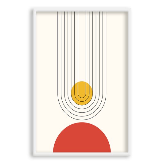 Quadro Decorativo Bauhaus Curvas E Círculo Vermelho