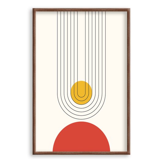 Quadro Decorativo Bauhaus Curvas E Círculo Vermelho