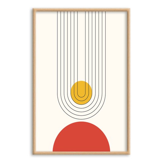 Quadro Decorativo Bauhaus Curvas E Círculo Vermelho