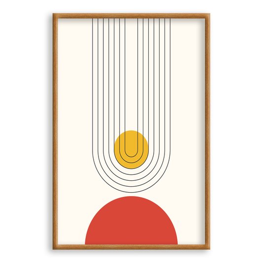 Quadro Decorativo Bauhaus Curvas E Círculo Vermelho
