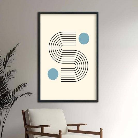 Quadro Decorativo Bauhaus Curvas E Círculos Azuis