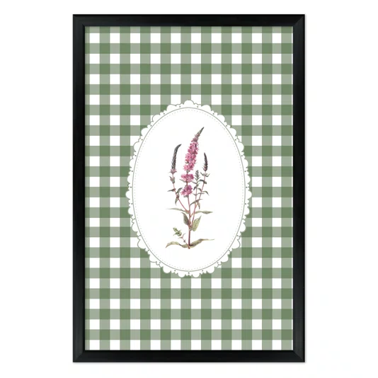 Quadro Decorativo Botânica Com Xadrez Verde Estilo Modern Heritage