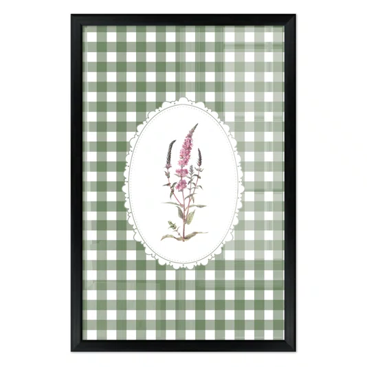 Quadro Decorativo Botânica Com Xadrez Verde Estilo Modern Heritage