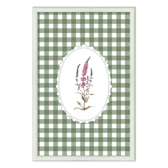 Quadro Decorativo Botânica Com Xadrez Verde Estilo Modern Heritage