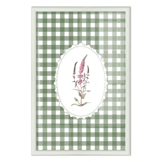 Quadro Decorativo Botânica Com Xadrez Verde Estilo Modern Heritage