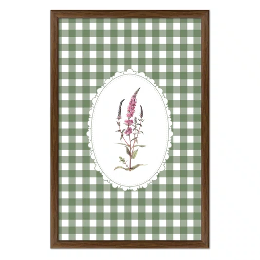 Quadro Decorativo Botânica Com Xadrez Verde Estilo Modern Heritage