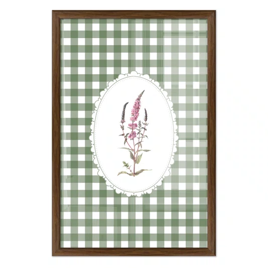 Quadro Decorativo Botânica Com Xadrez Verde Estilo Modern Heritage