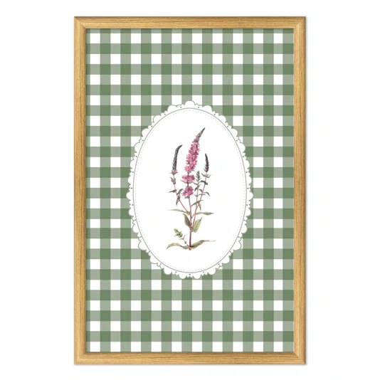Quadro Decorativo Botânica Com Xadrez Verde Estilo Modern Heritage