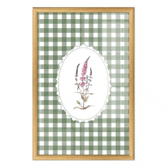 Quadro Decorativo Botânica Com Xadrez Verde Estilo Modern Heritage