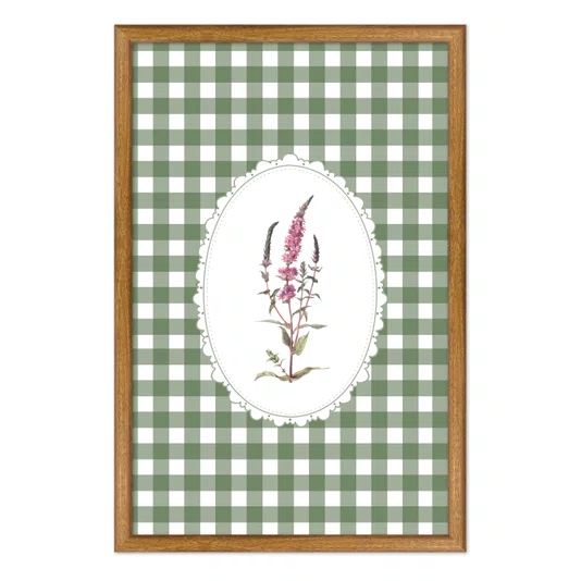 Quadro Decorativo Botânica Com Xadrez Verde Estilo Modern Heritage