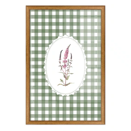 Quadro Decorativo Botânica Com Xadrez Verde Estilo Modern Heritage