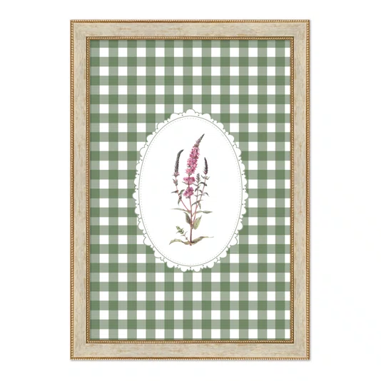 Quadro Decorativo Botânica Com Xadrez Verde Estilo Modern Heritage