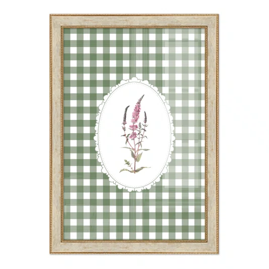 Quadro Decorativo Botânica Com Xadrez Verde Estilo Modern Heritage