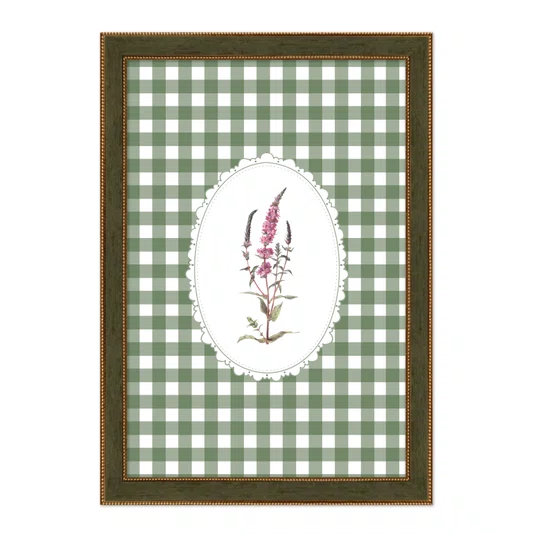 Quadro Decorativo Botânica Com Xadrez Verde Estilo Modern Heritage
