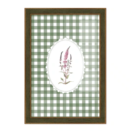 Quadro Decorativo Botânica Com Xadrez Verde Estilo Modern Heritage
