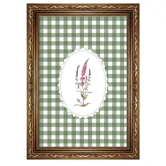 Quadro Decorativo Botânica Com Xadrez Verde Estilo Modern Heritage