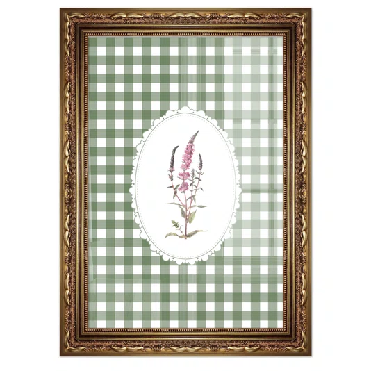 Quadro Decorativo Botânica Com Xadrez Verde Estilo Modern Heritage