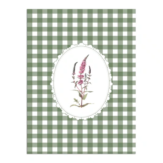 Quadro Decorativo Botânica Com Xadrez Verde Estilo Modern Heritage