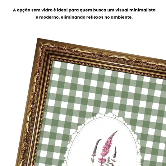 Quadro Decorativo Botânica Com Xadrez Verde Estilo Modern Heritage