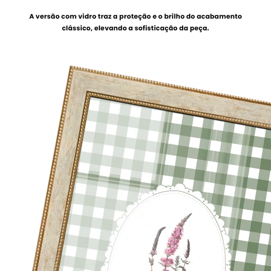 Quadro Decorativo Botânica Com Xadrez Verde Estilo Modern Heritage