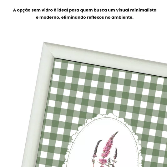 Quadro Decorativo Botânica Com Xadrez Verde Estilo Modern Heritage