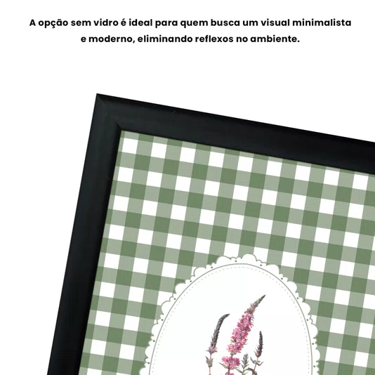 Quadro Decorativo Botânica Com Xadrez Verde Estilo Modern Heritage